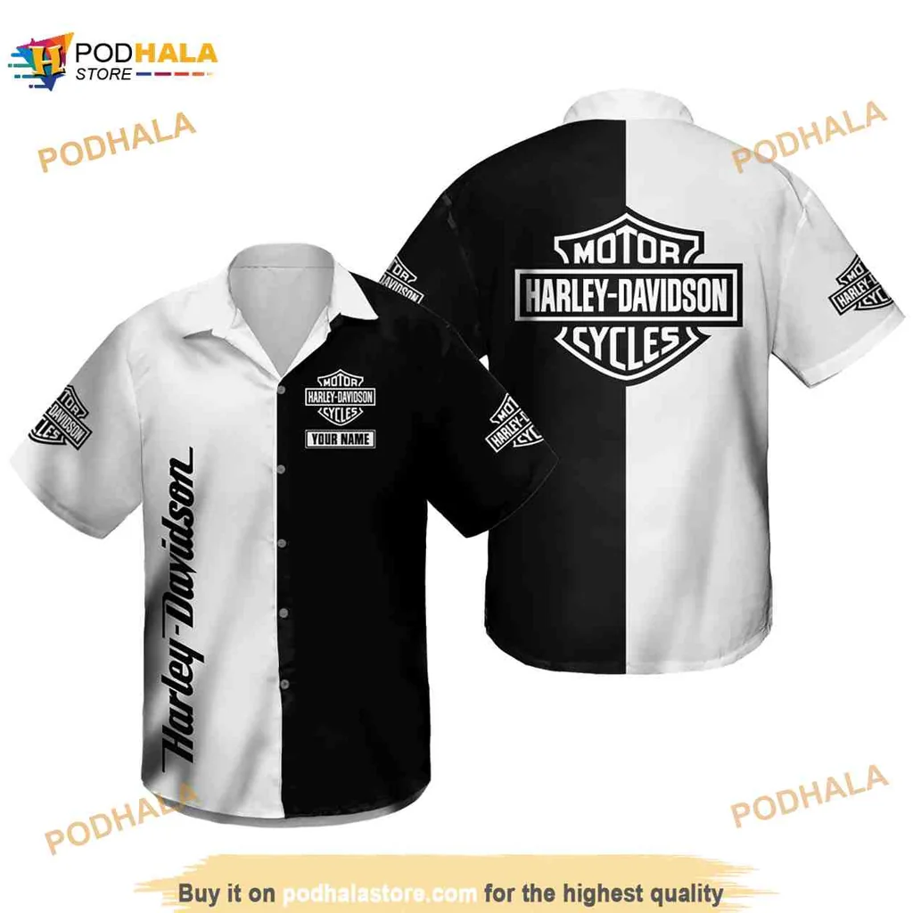 Harley Davidson Motorcycle Hawaiian Shirt With Custom Name Option