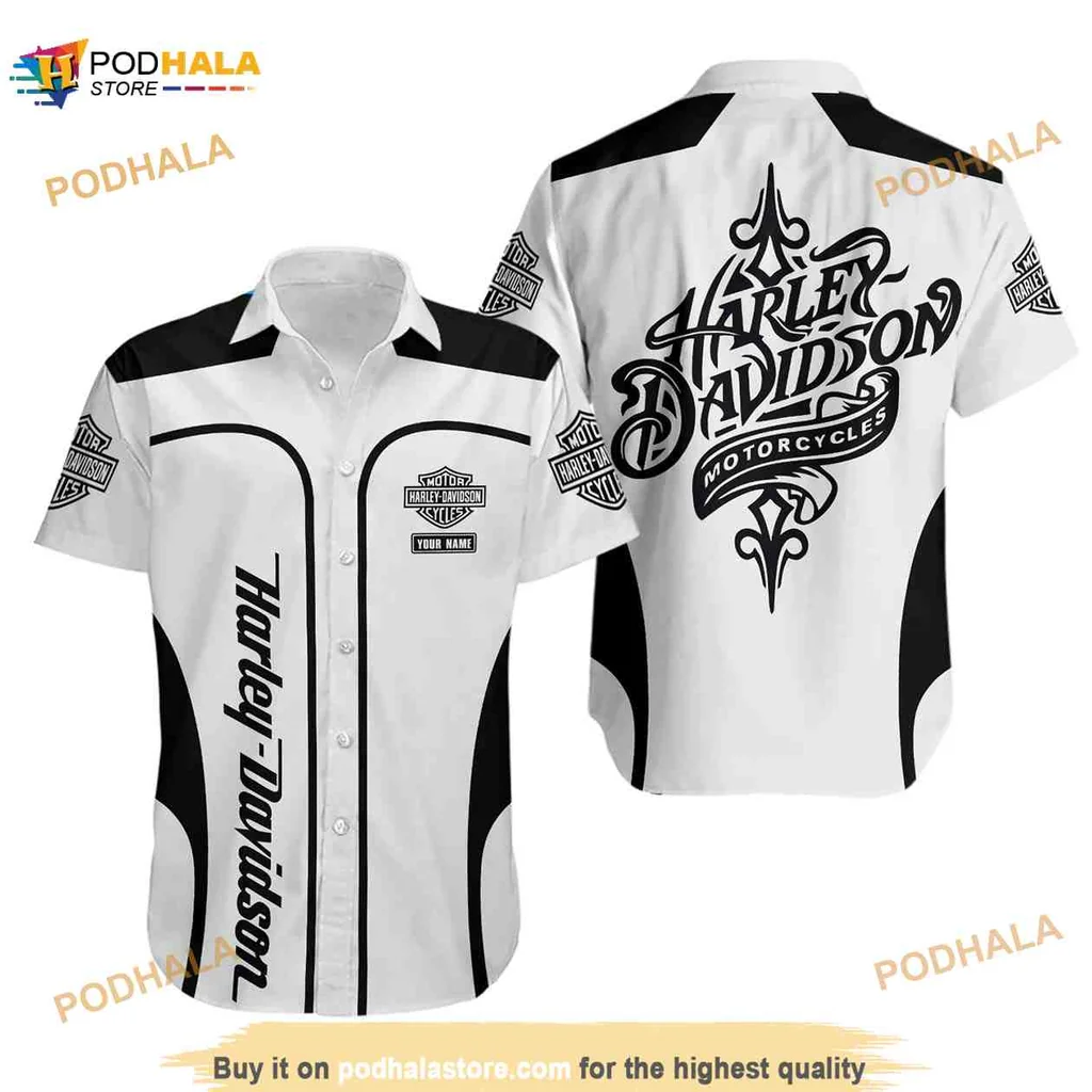 Harley Davidson Motorcycles Aloha Shirt, Personalized Name Hawaiian Shirt