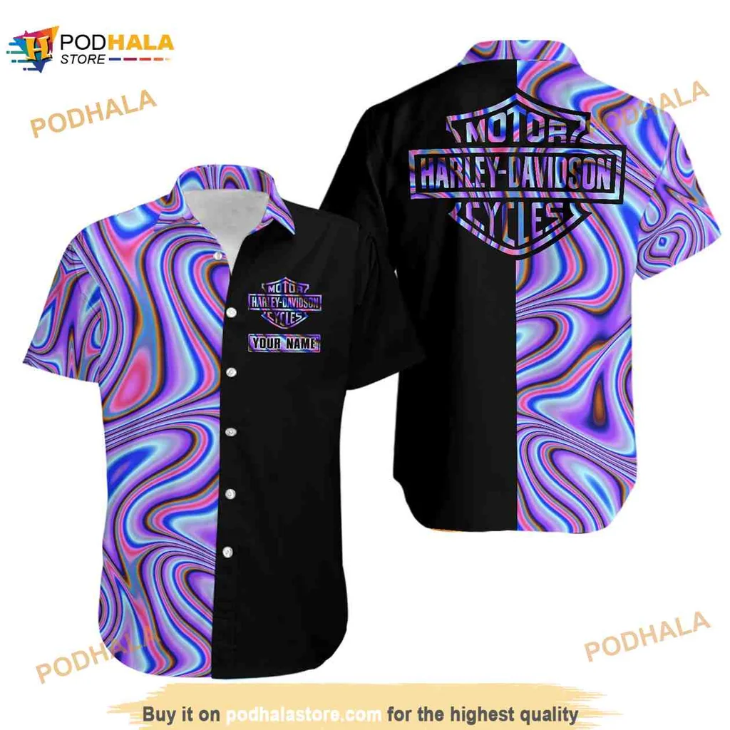 Harley Davidson Motorcycles Hawaiian Shirt, Colorful Psychedelic Design