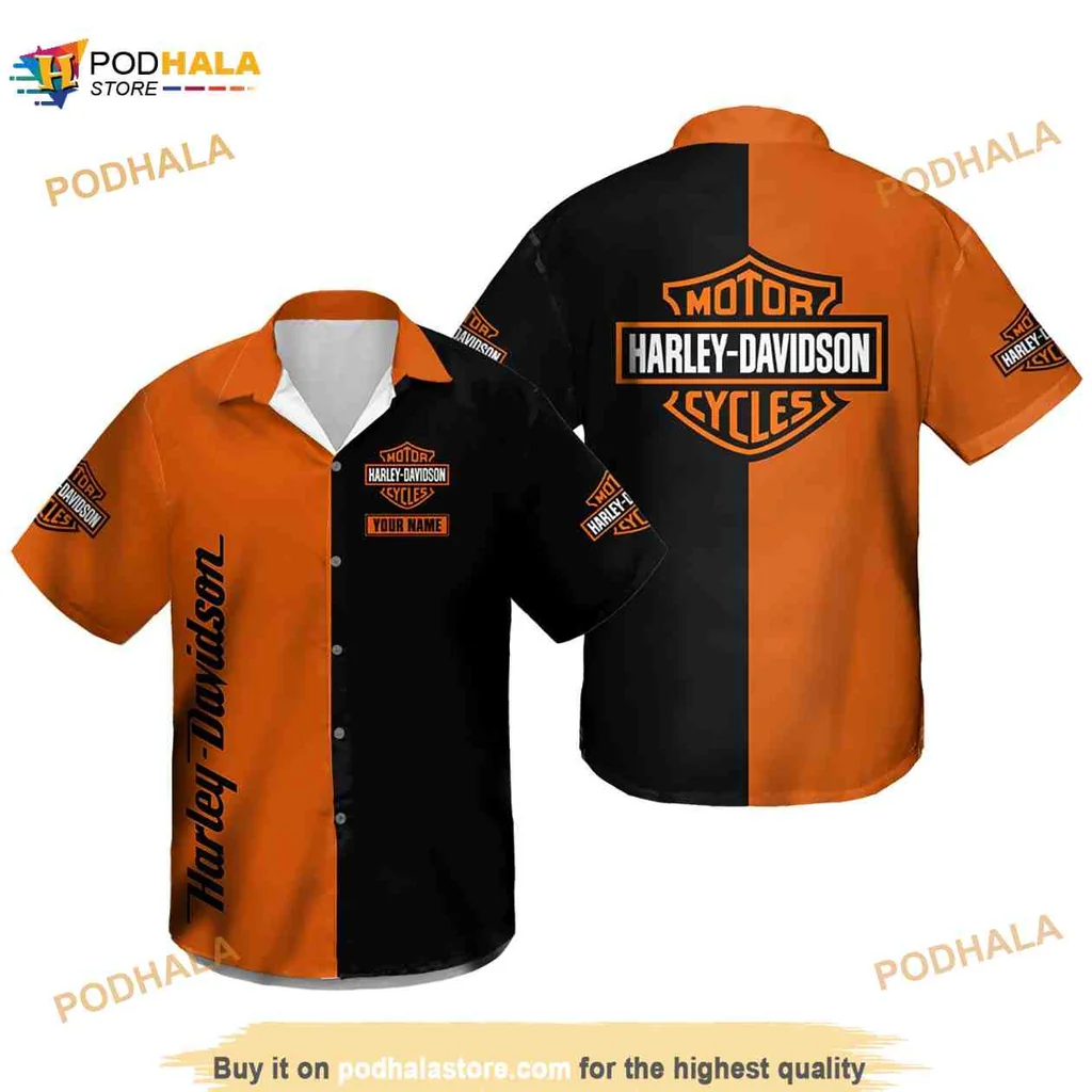 Harley Davidson Motorcycles Hawaiian Shirt With Customizable Your Name