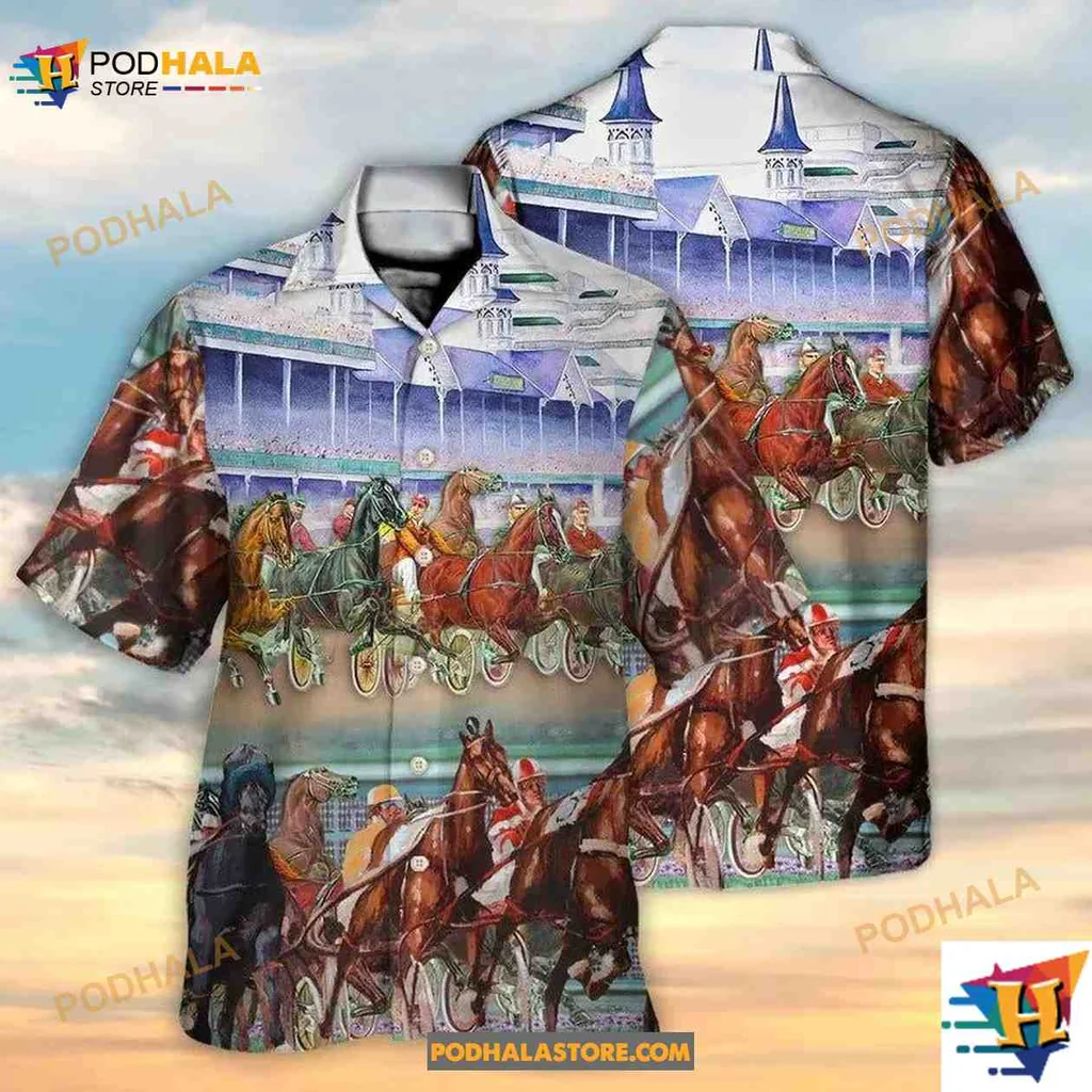 Harness Racing Horse Aloha Shirt Featuring Colorful Equestrian Design