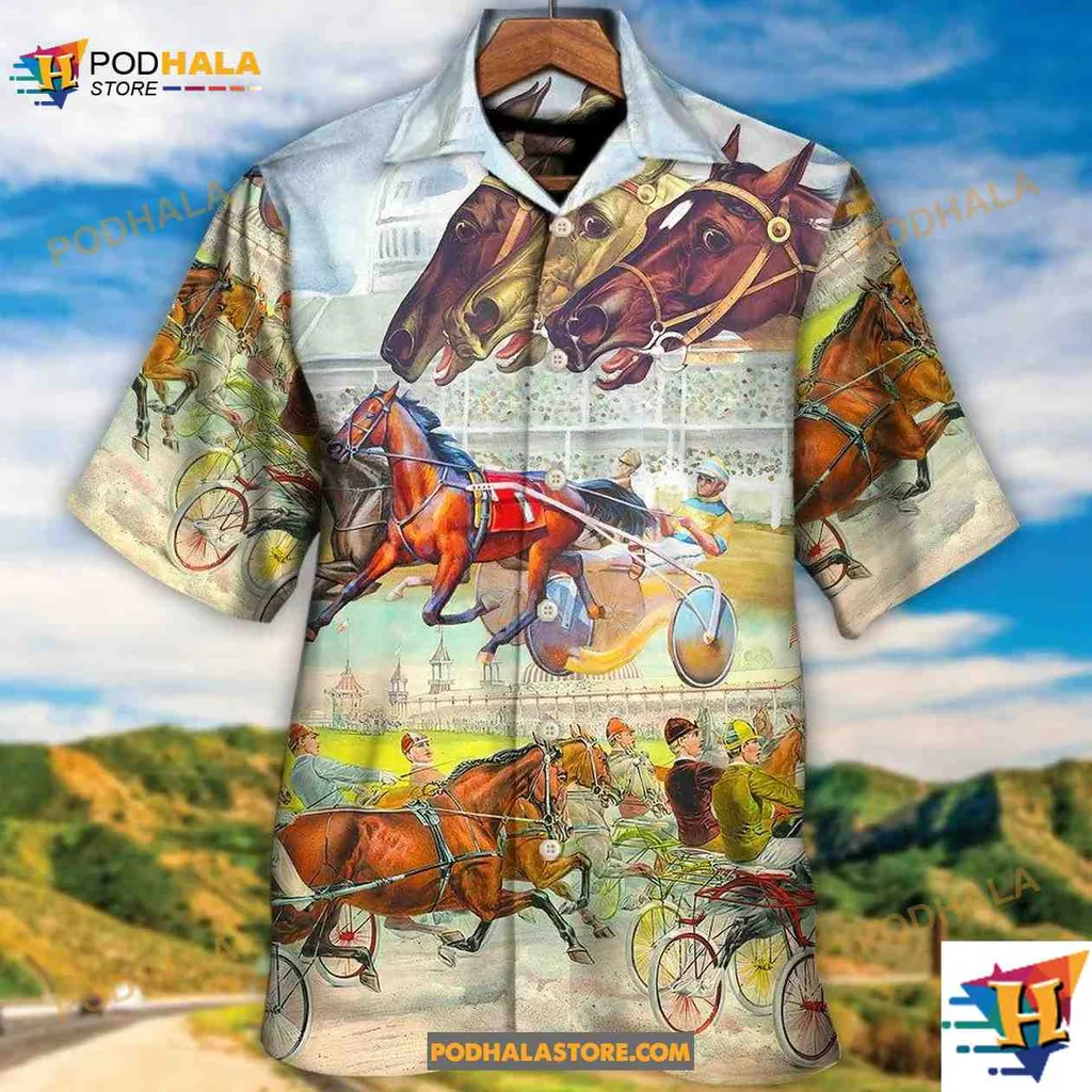 Harness Racing Horse Lover Hawaiian Shirt Featuring Vibrant Racing Design