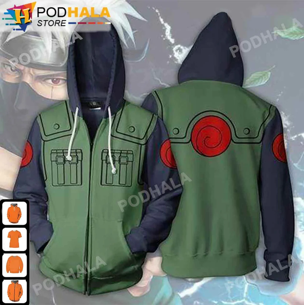 Hatake Kakashi Naruto 3d Hoodie With Uchiha Clan Symbol