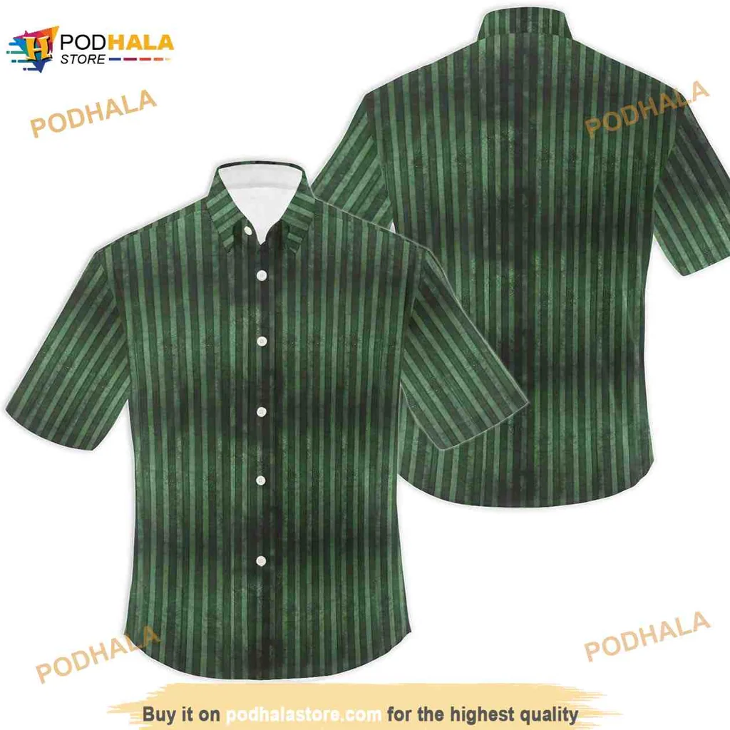 Haunted Mansion Green Hawaiian Shirt With Spooky Vertical Stripes Haunted Mansion Green Hawaiian Shirt With Spooky Vertical Stripes