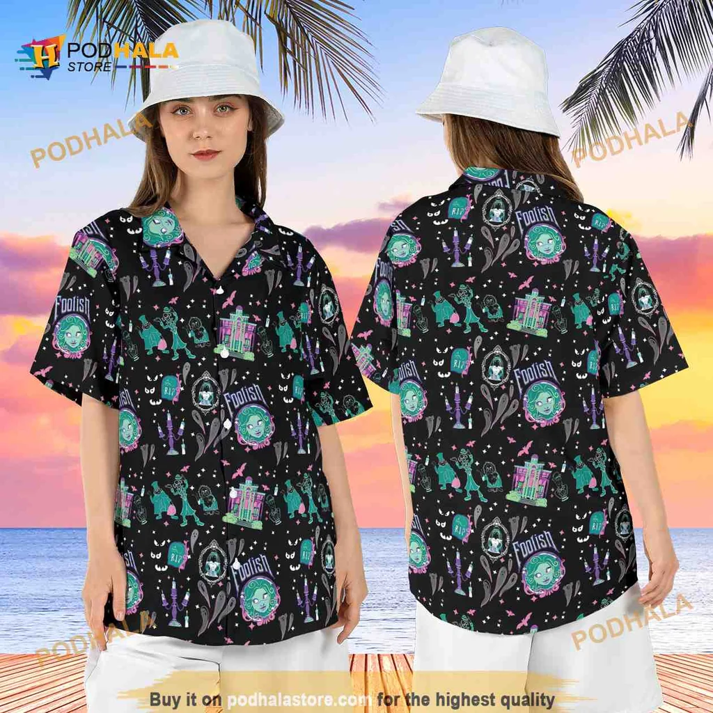 Haunted Mansion Halloween Hawaiian Shirt With Colorful Ghostly Designs