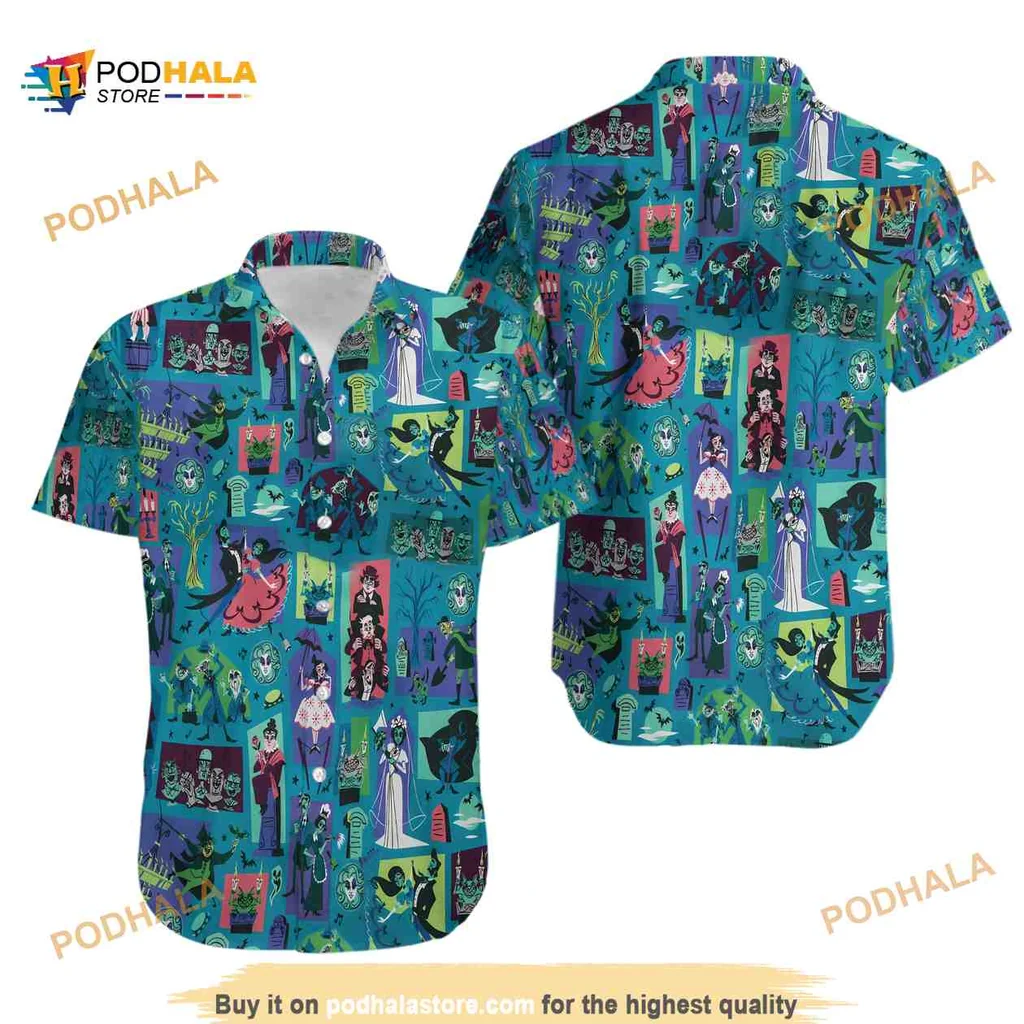 Haunted Mansion Halloween Hawaiian Shirt With Ghostly Characters