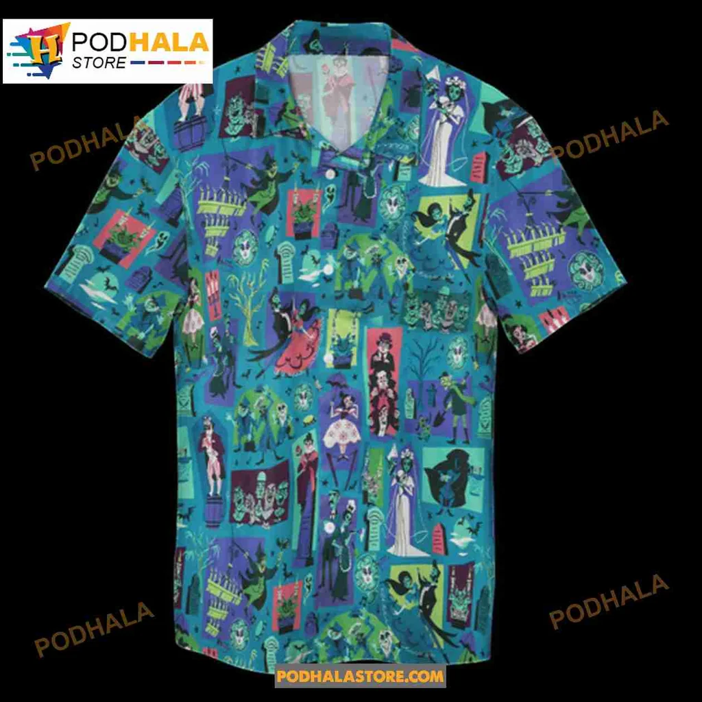 Haunted Mansion Summer Hawaiian Shirt With Ghostly Figures And Eerie Designs