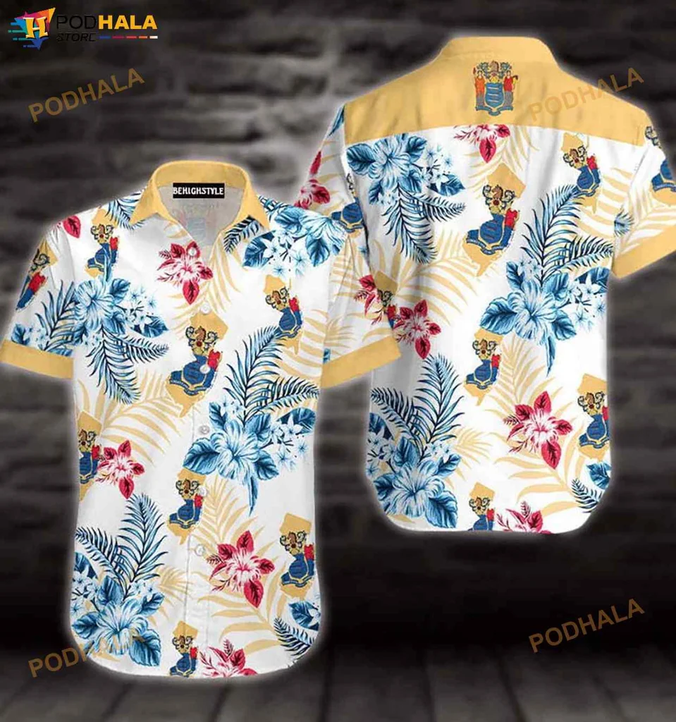 Hawaiian Shirt With Cartoon Bears, Colorful Tropical Floral Design
