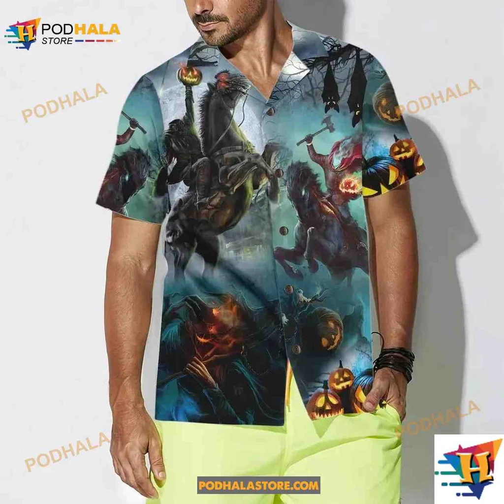 Headless Horseman Halloween Hawaiian Shirt Featuring Eerie Design