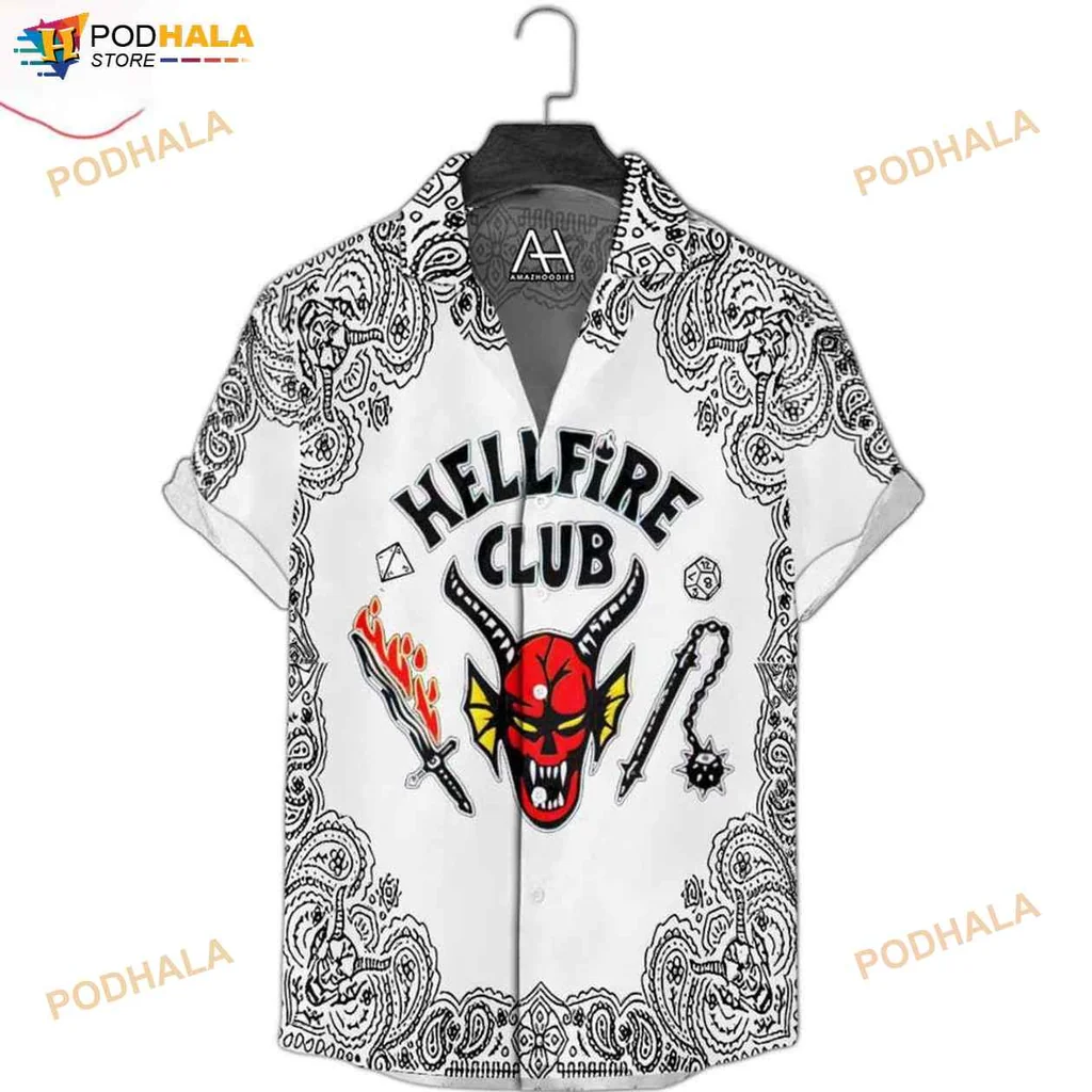 Hellfire Club Funny Hawaiian Shirt With Devil Face And Flames