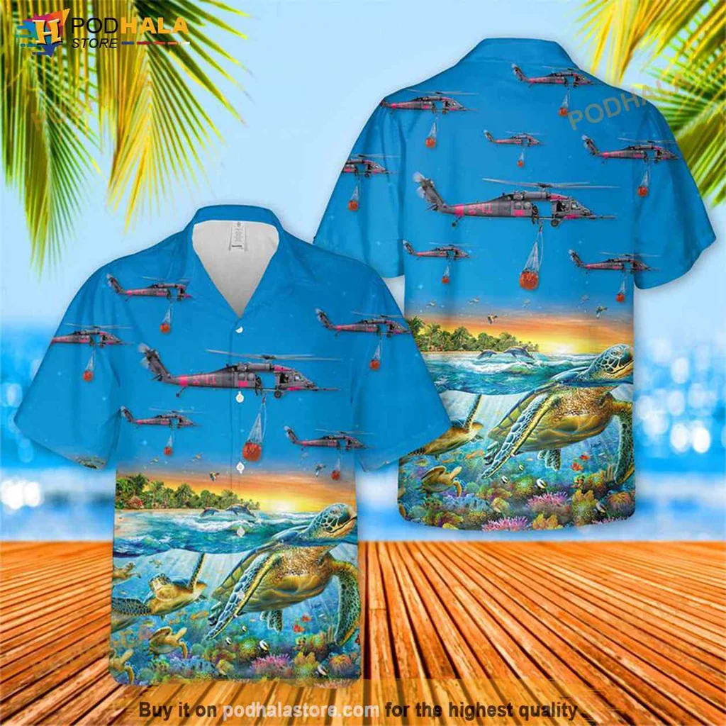 Hh 60g Pave Hawk Hawaiian Shirt With Tropical Sea Turtle Design