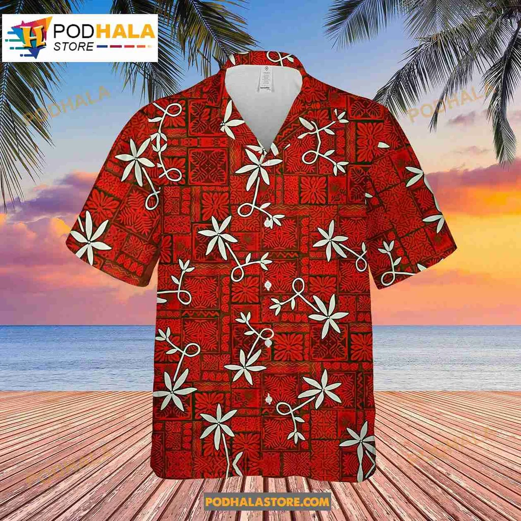 Hibiscus Floral Tropical Hawaiian Shirt With Red Background