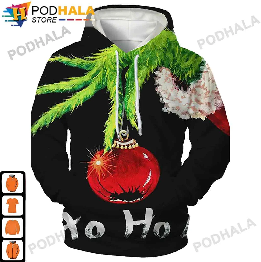 Ho Ho Ho Christmas Hoodie With Vibrant Ornament Design