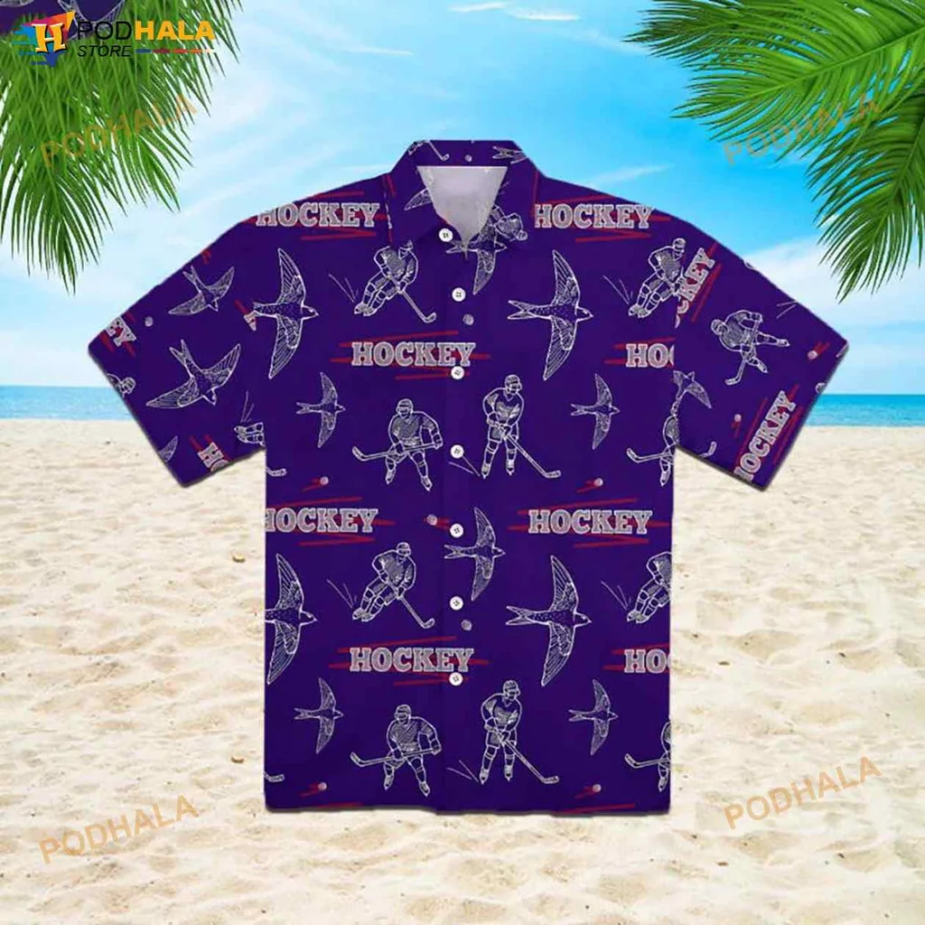Hockey Players Funny Hawaiian Shirt With Vibrant Purple Background