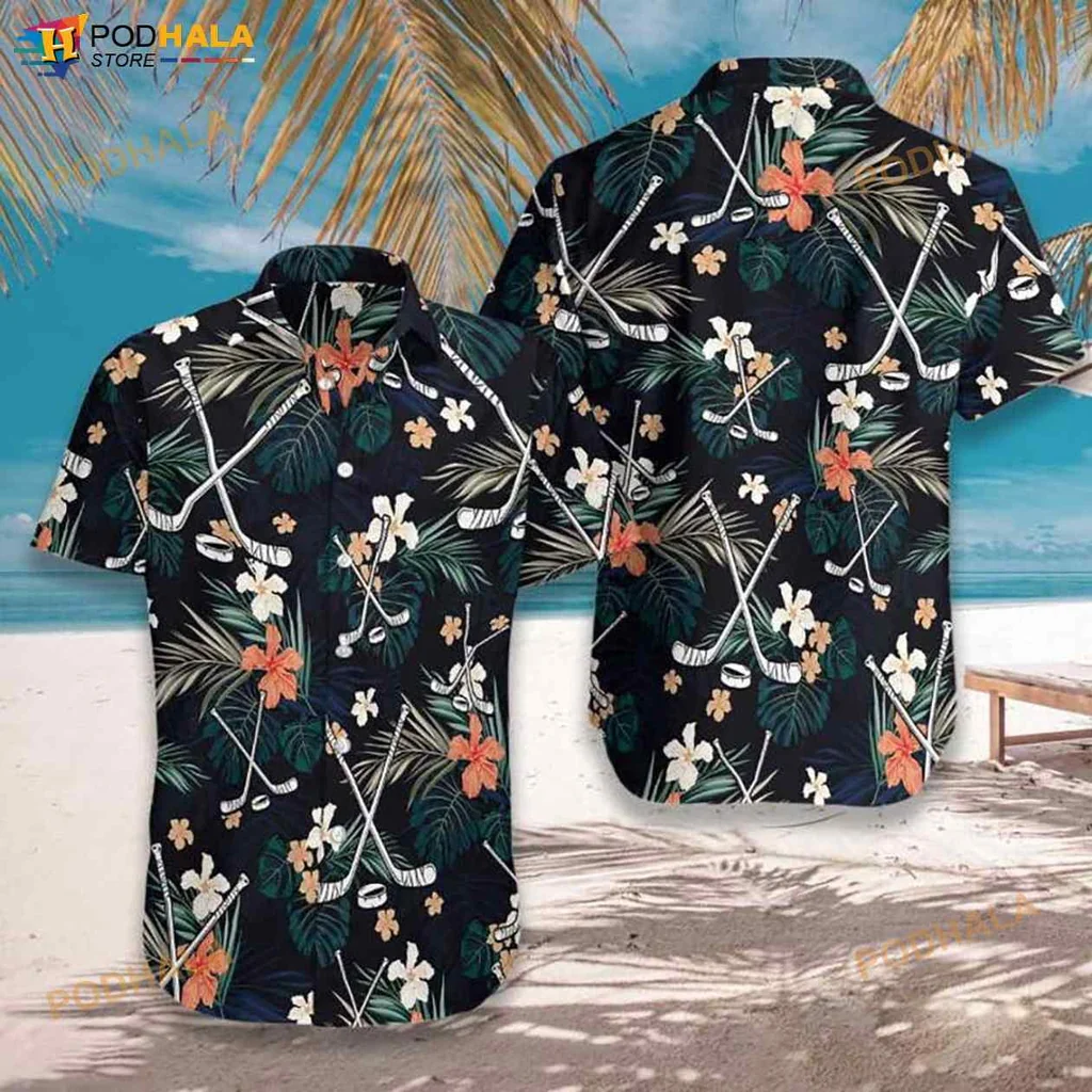 Hockey Tropical Hawaiian Shirt With Colorful Floral Patterns