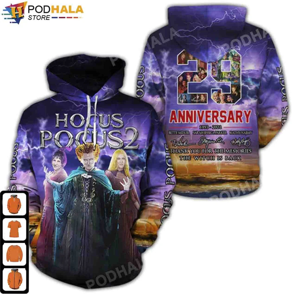 Hocus Pocus 2 3d Hoodie With Witches And 29th Anniversary Design