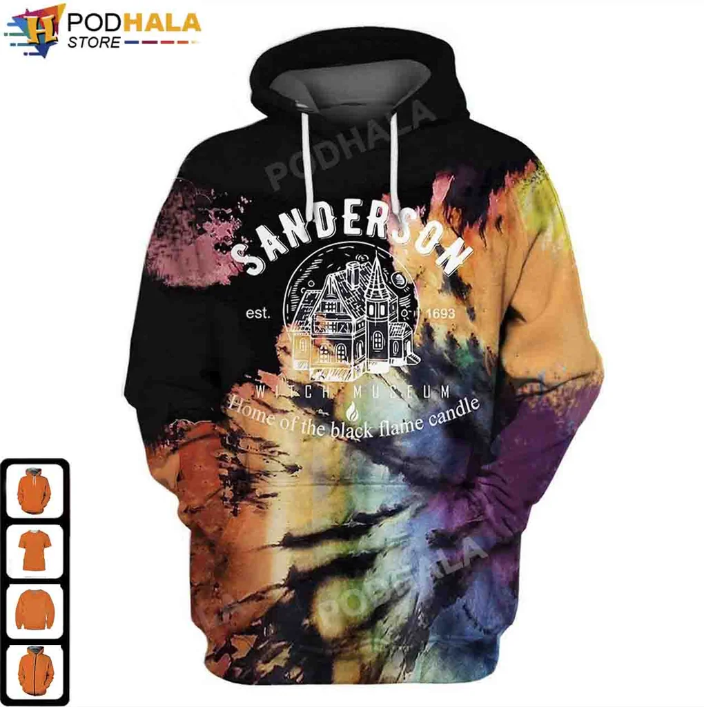Hocus Pocus Black Flame Candle Hoodie, Halloween Tie Dye Design