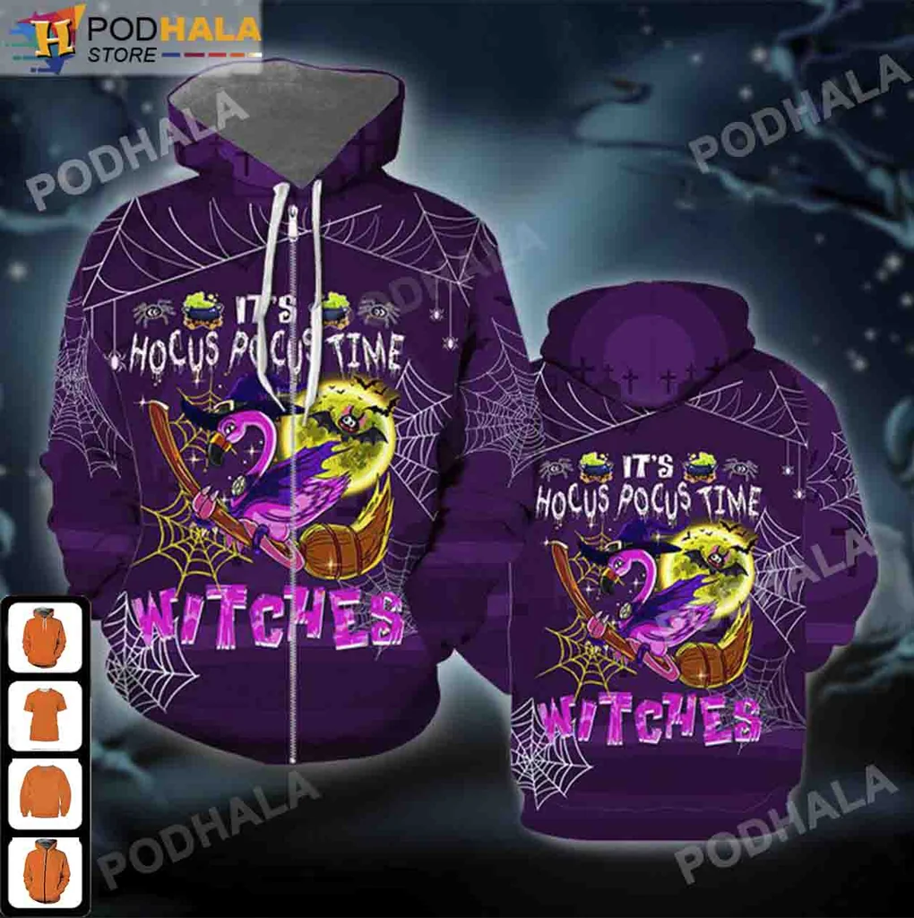 Hocus Pocus Witches 3d Hoodie, Fun Halloween Design With Owl And Moon