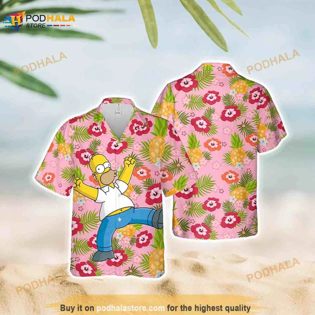 Homer Simpson Funny Hawaiian Shirt With Colorful Hibiscus Flowers