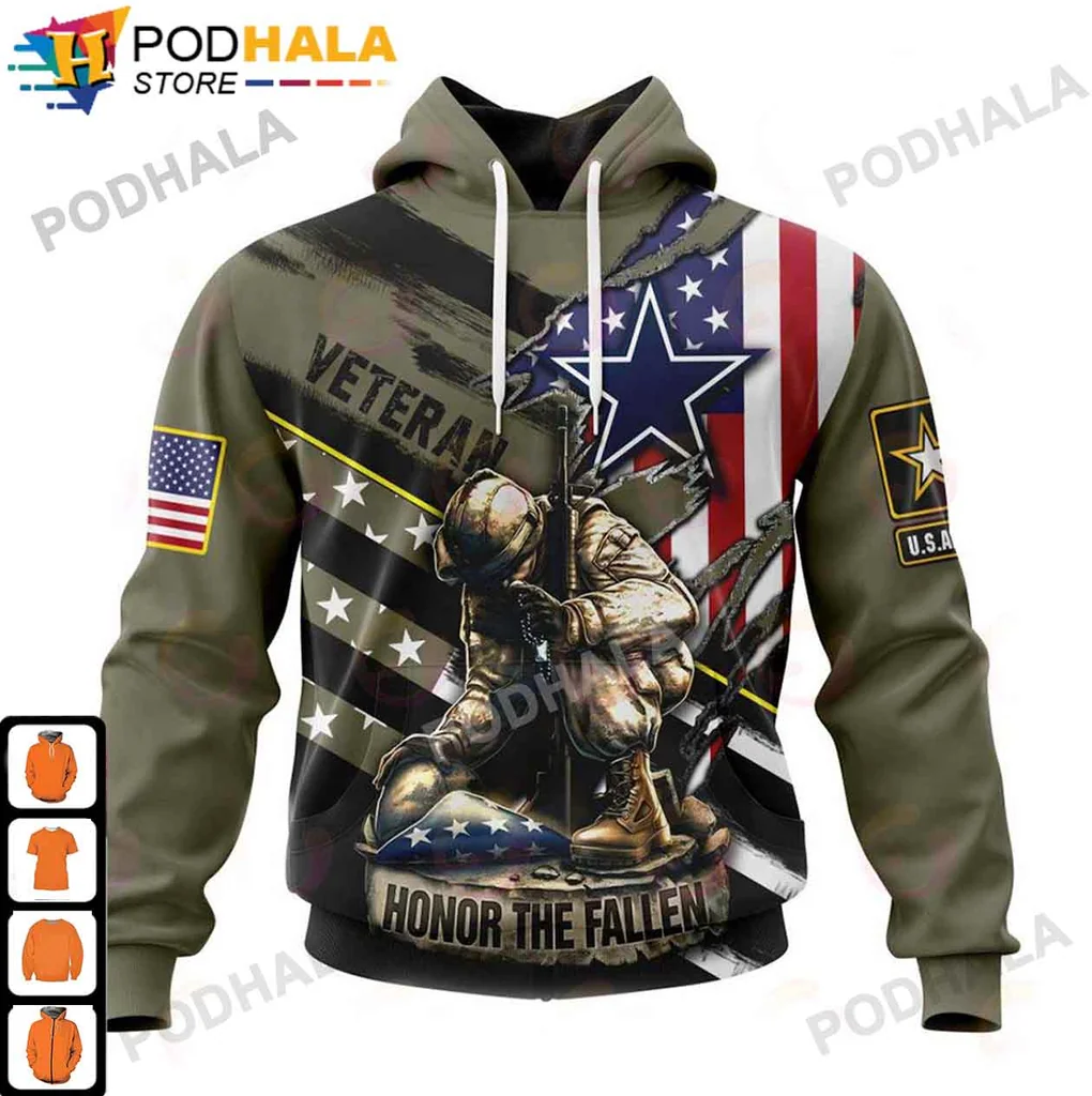 Honor The Fallen Dallas Cowboys 3d Hoodie With American Flag Design