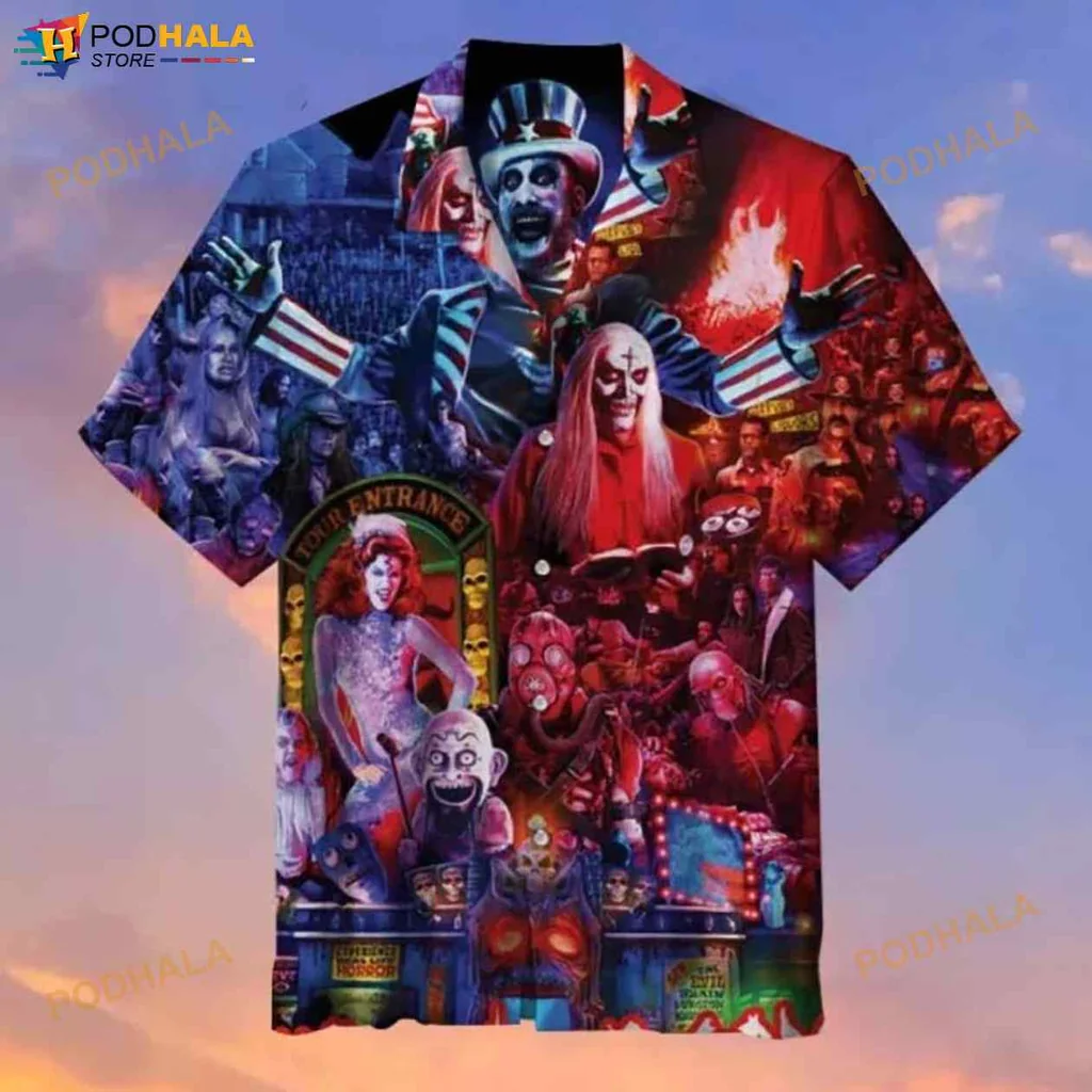 Horror Carnival Themed Hawaiian Shirt With Clown And Ghost Designs
