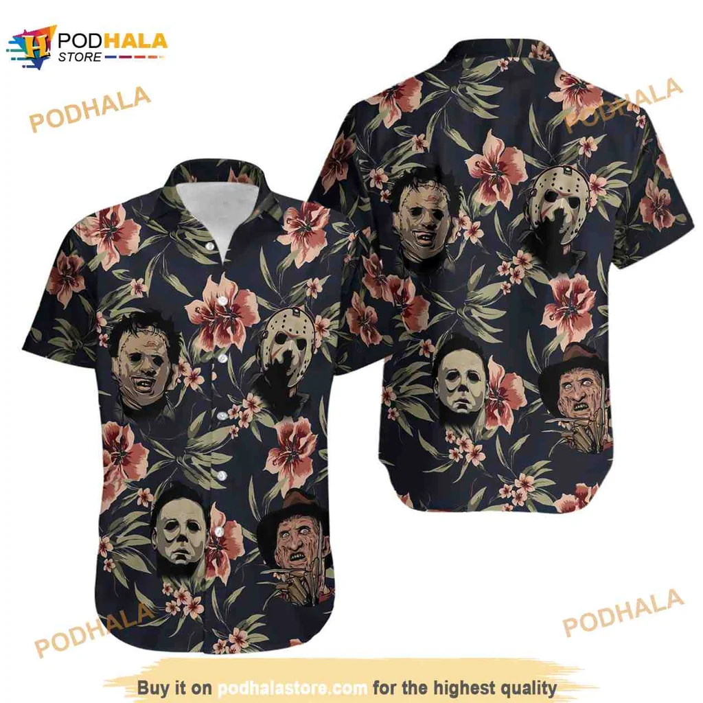 Horror Character Tropical Aloha Shirt With Colorful Floral Design