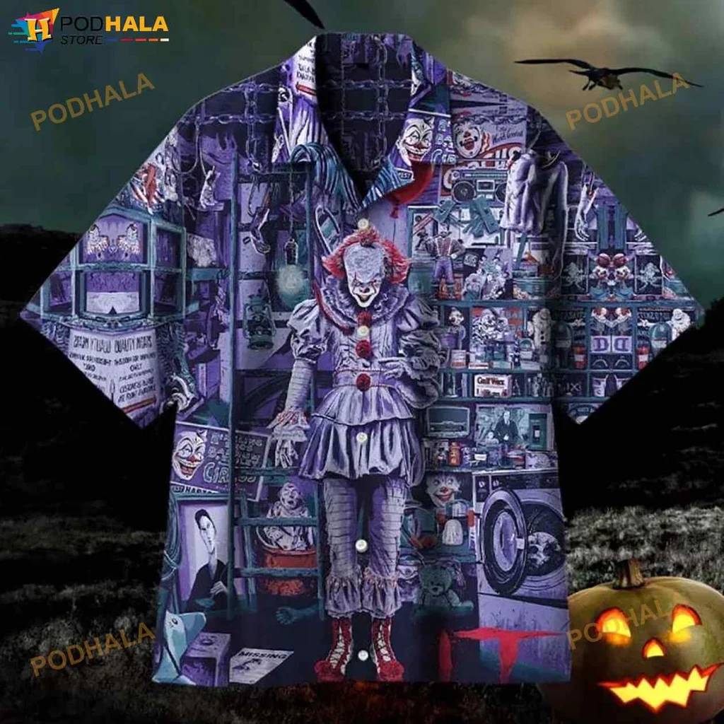 Horror Clown Graphic Hawaiian Shirt With Vintage Television Elements