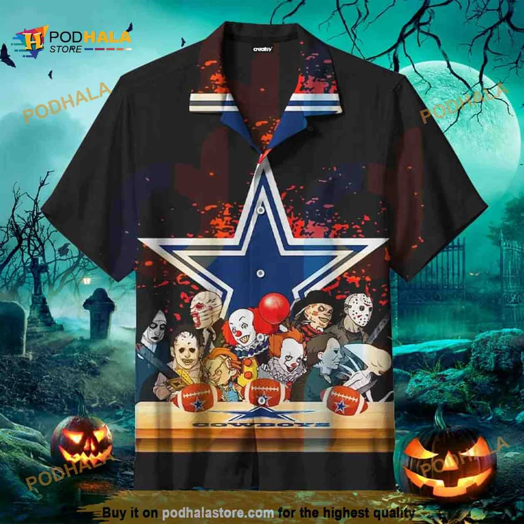 Horror Halloween Dallas Cowboys Hawaiian Shirt With Cartoon Characters