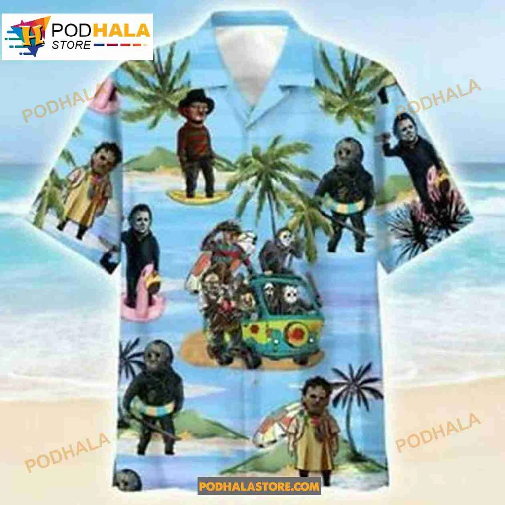 Horror Movie Beach Aloha Shirt Featuring Slasher Villains And Zombies