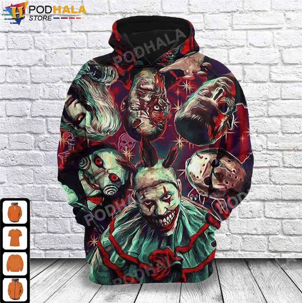 Horror Movie Characters 3d Hoodie Featuring Iconic Clowns And Monsters