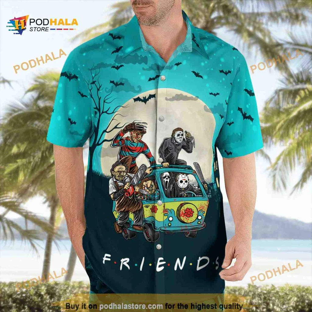 Horror Movie Characters Aloha Shirt Featuring Friends Design