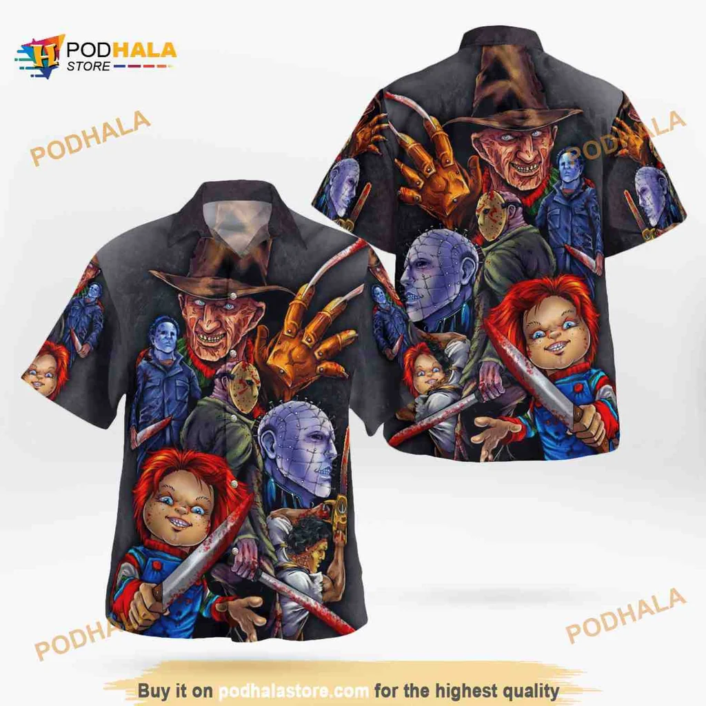 Horror Movie Characters Hawaiian Shirt Featuring Freddy Krueger And Chucky