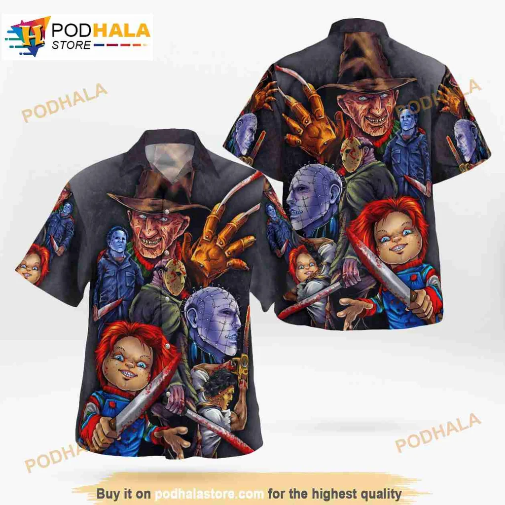 Horror Movie Characters Hawaiian Shirt With 3d Graphic Design