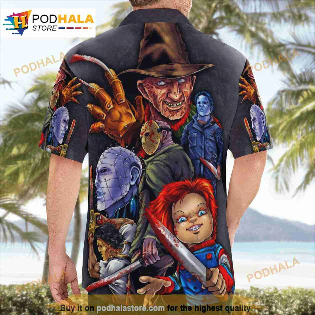 Horror Movie Characters Aloha Shirt With 3d Graphic Design Horror Movie Characters Aloha Shirt With 3d Graphic Design
