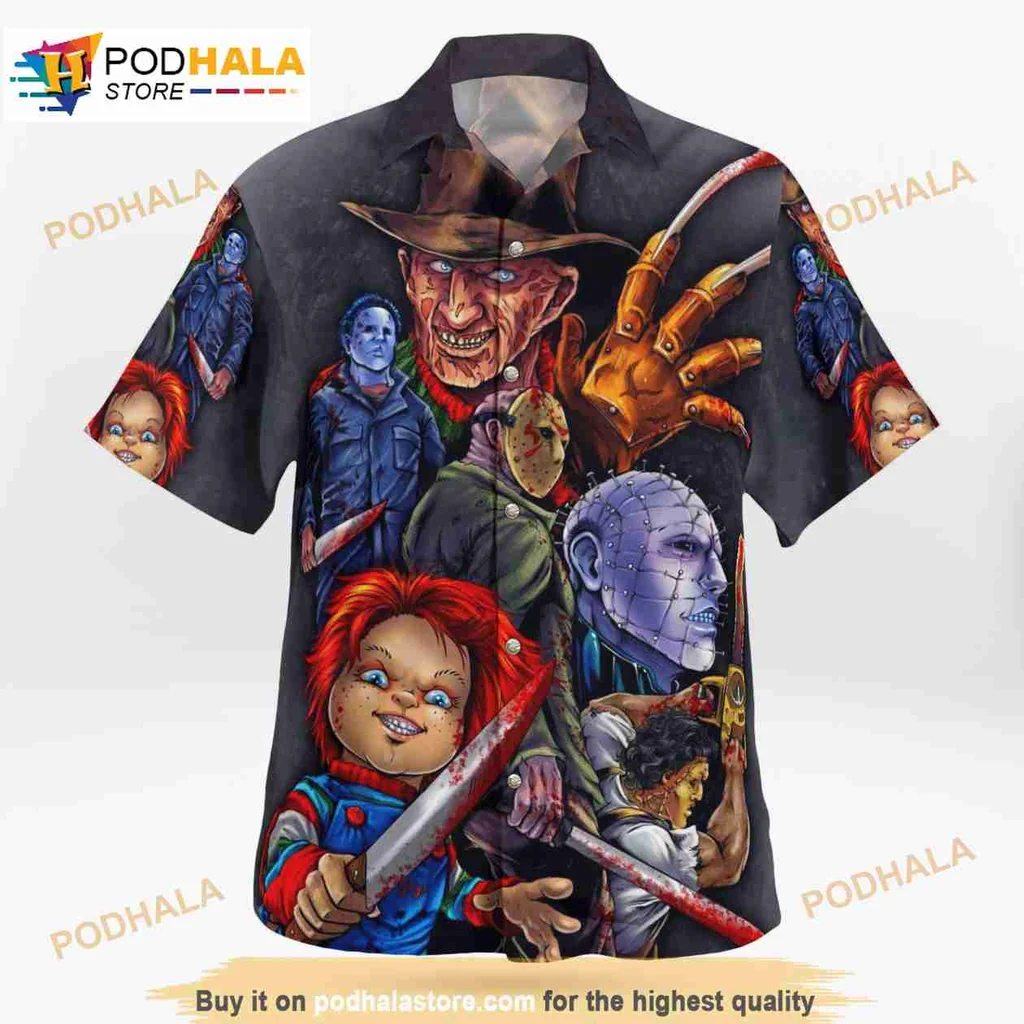 Horror Movie Characters Tropical Shirt With 3d Graphic Design Horror Movie Characters Tropical Shirt With 3d Graphic Design