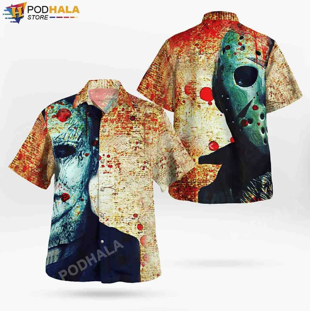 Horror Movie Fan Hawaiian Shirt Jason Voorhees Michael Myers Graphic Design Halloween Gift