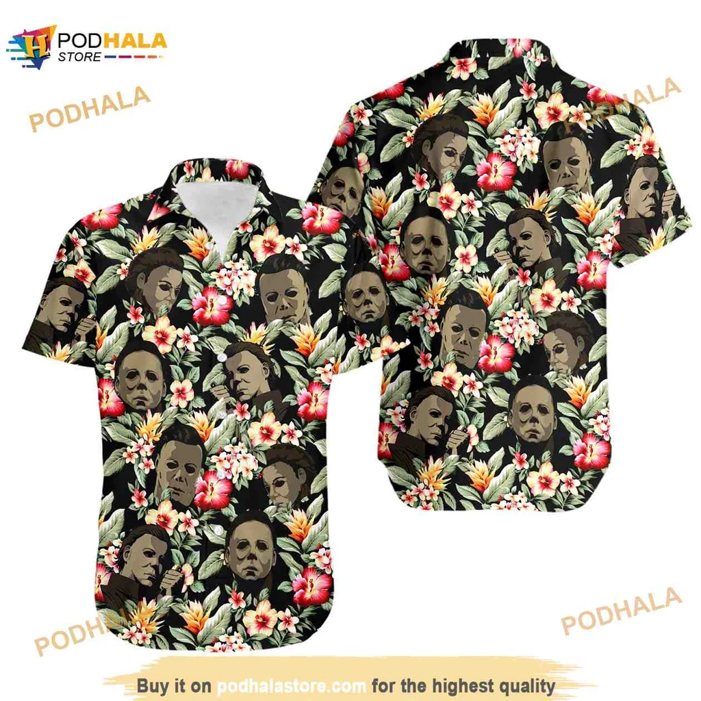 Horror Movie Flowers Hawaiian Shirt Featuring Iconic Character Design