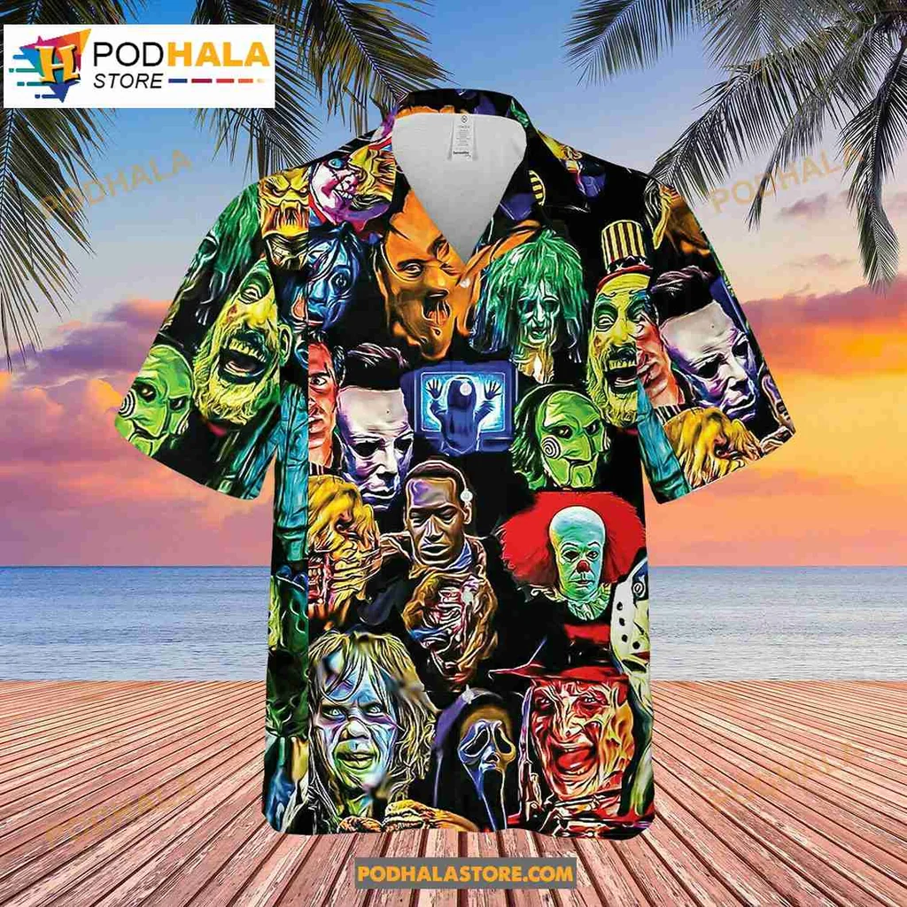 Horror Movie Villains Hawaiian Shirt With Colorful Chaotic Design