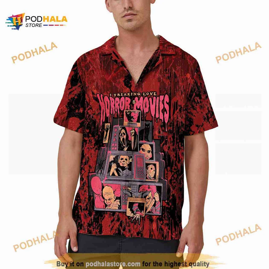 Horror Movies Halloween Hawaiian Shirt Featuring I Freaking Love Horror Movies