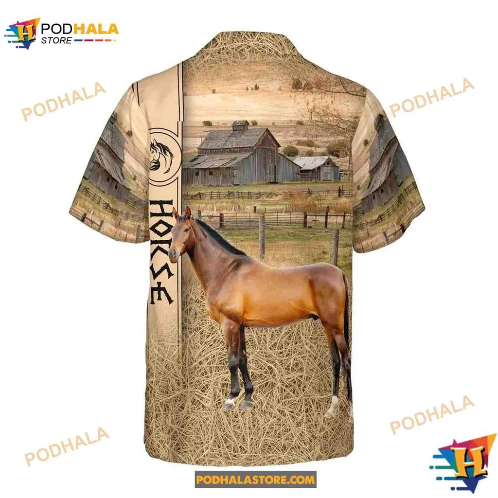 Horse Farm Tropical Shirt Featuring Scenic Grass Field And Rustic Barns Horse Farm Tropical Shirt Featuring Scenic Grass Field And Rustic Barns