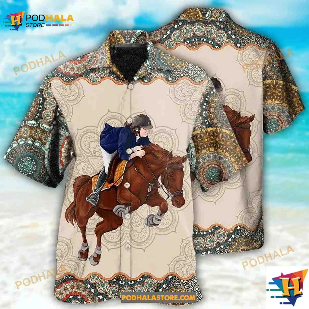 Horse Jumping Hawaiian Shirt, Equestrian Action Design For Horse Lovers