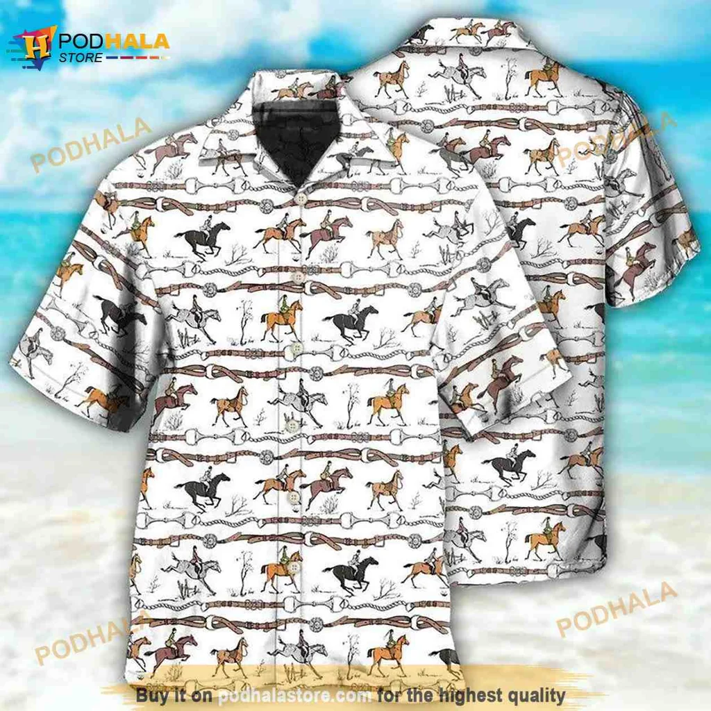 Horse Jumping Hawaiian Shirt Featuring Graceful Equestrian Design