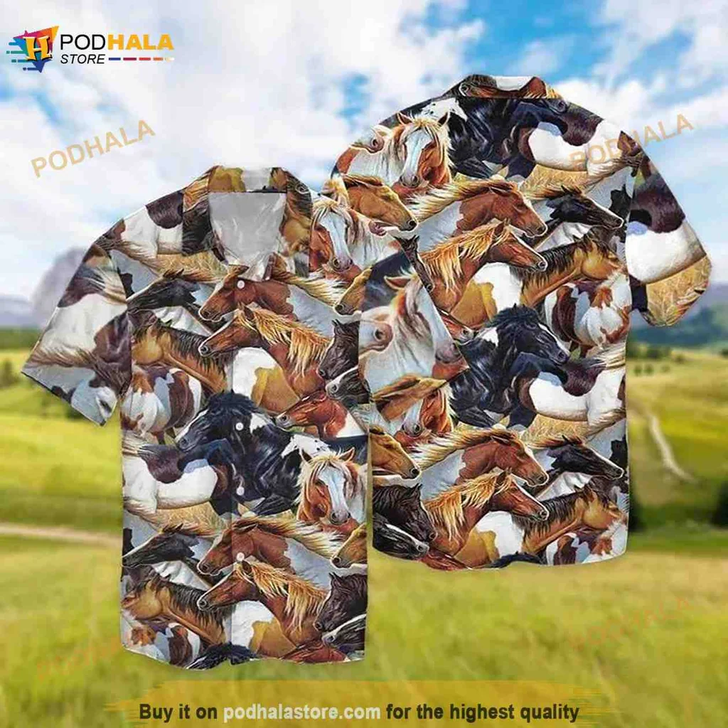 Horse Lovers Hawaiian Shirt Featuring Vibrant Horse Breeds In Nature