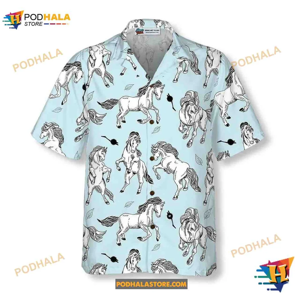 Horse Lovers Hawaiian Shirt, Playful Seamless Pattern Aloha Shirt