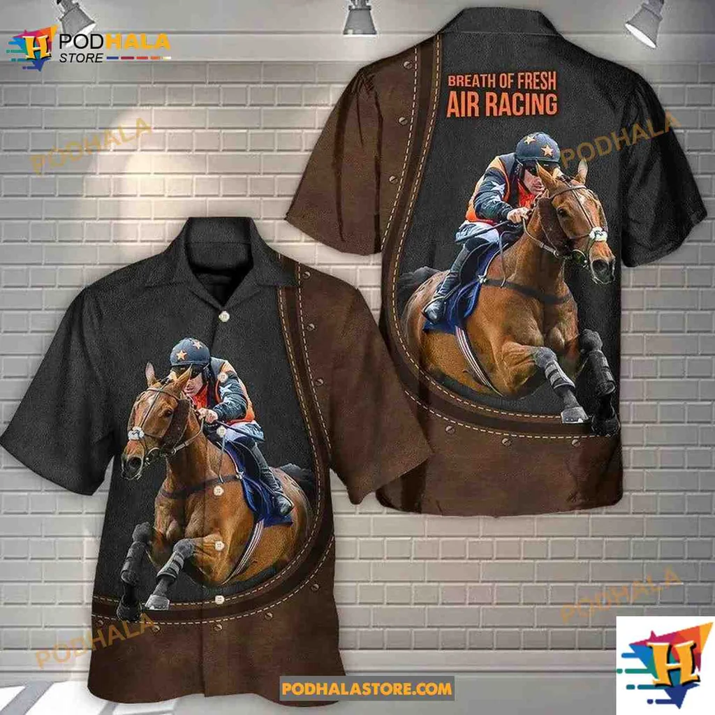 Horse Racing Aloha Shirt Featuring Breath Of Fresh Air Racing Design