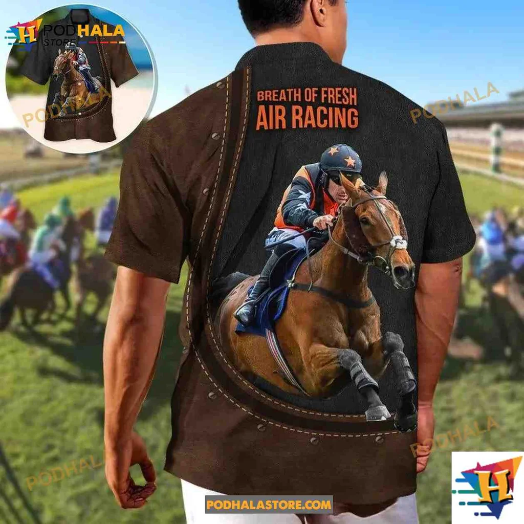 Horse Racing Tropical Shirt Featuring Breath Of Fresh Air Racing Design Horse Racing Tropical Shirt Featuring Breath Of Fresh Air Racing Design