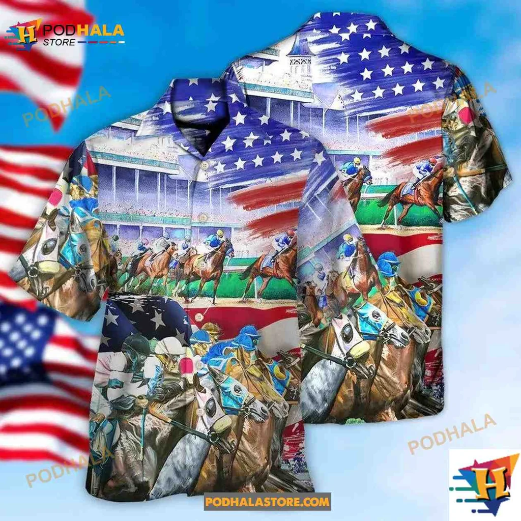 Horse Racing American Flag Hawaiian Shirt For Horse Lovers