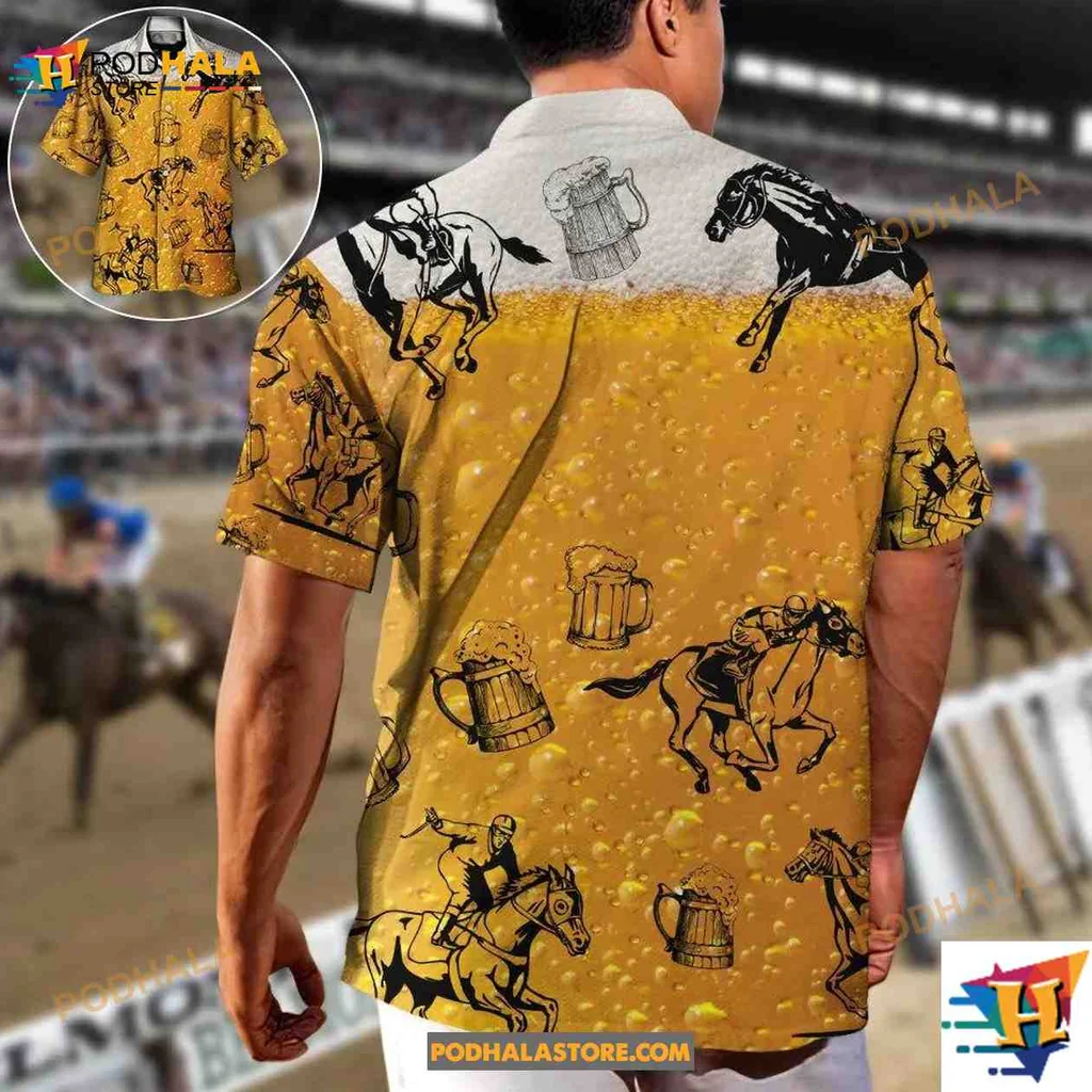 Horse Racing Beer Hawaiian Shirt For Horse Lovers, Fun Race Day Apparel