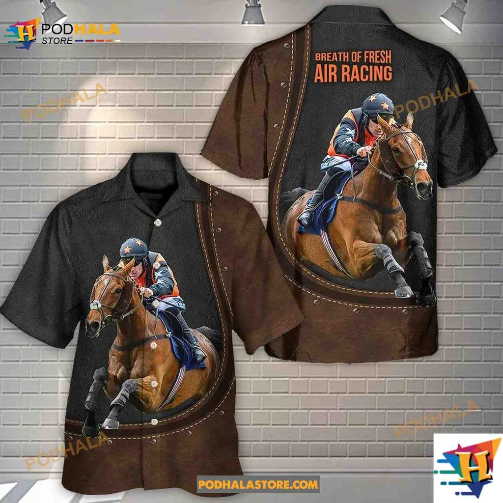 Horse Racing Hawaiian Shirt Featuring Breath Of Fresh Air Racing Design
