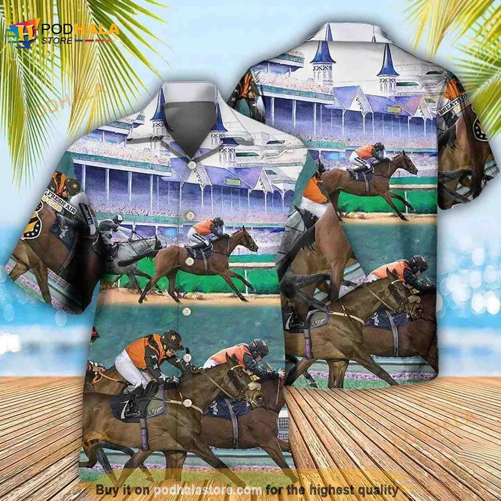 Horse Racing Lovers Hawaiian Shirt Featuring Galloping Horses And Jockeys